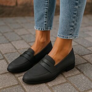 Life Stride Simply Comfort Womens Loafers Black Sz 9.5W Round‎ Toe Slip On Flats